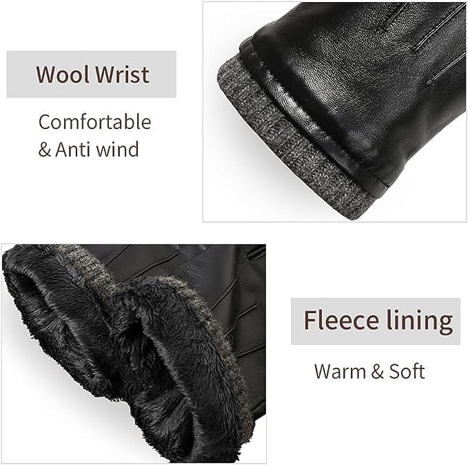 isilila Italian Sheepskin Leather Gloves for Men, Winter Warm Fleece Lined Touch Screen Driving Gloves - Image 3